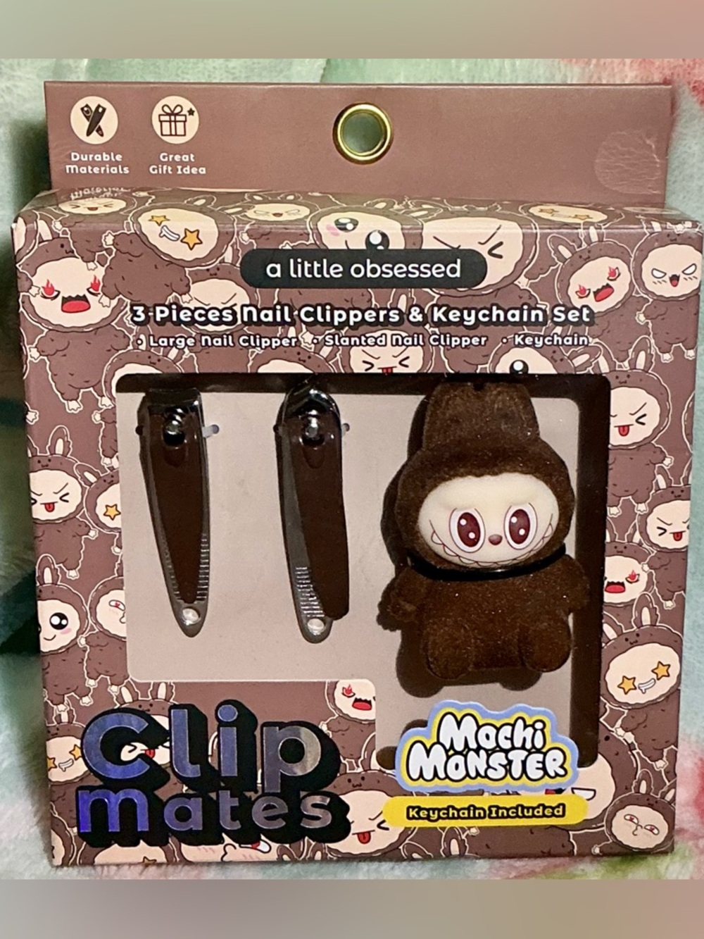 Mochi Monster Clip Mates Nail Clippers & Plush Keychain - Brown